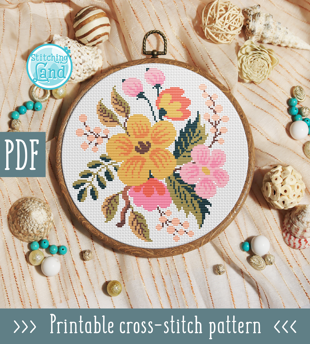 Yellow Orange Flowers Cross Stitch Pattern