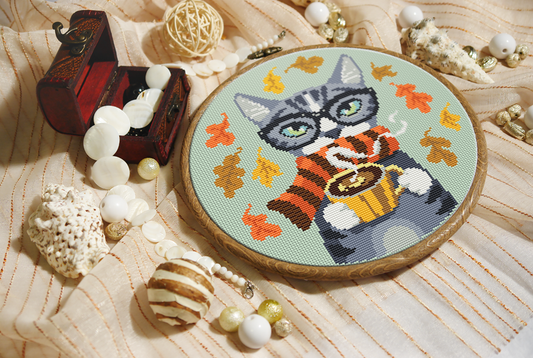 Autumn Cat Cross Stitch Pattern