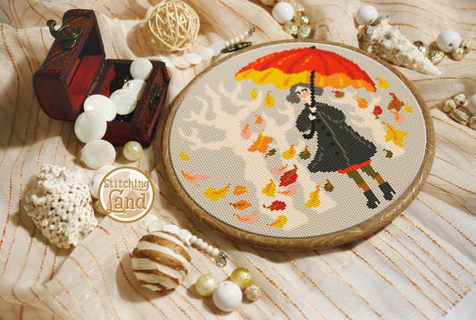 Autumn Umbrella Cross Stitch Pattern
