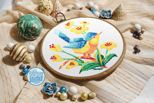 Bird Flowers Cross Stitch Pattern