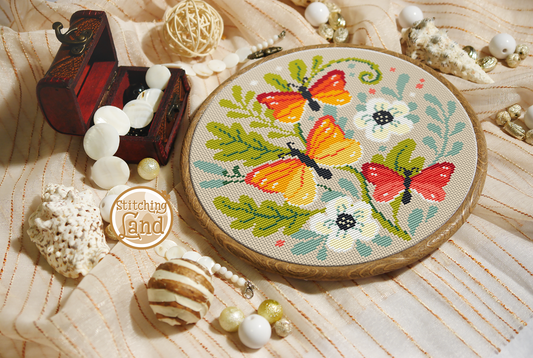 Butterfly Flowers Cross Stitch Pattern