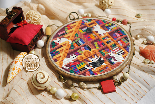 Cat Library Cross Stitch Pattern