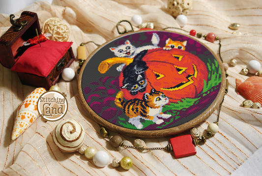 Cats Pumpkin Cross Stitch Pattern