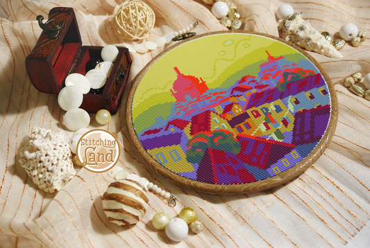 Colorful Town Cross Stitch Pattern