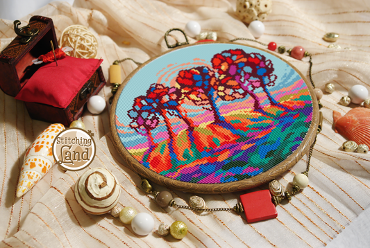 Colorful Trees Cross Stitch Pattern