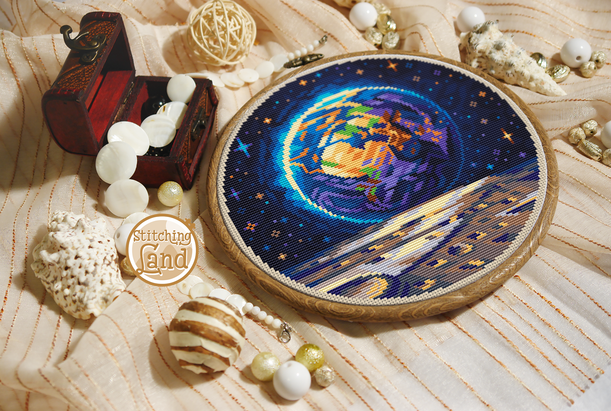 Earth & Moon Cross Stitch Pattern