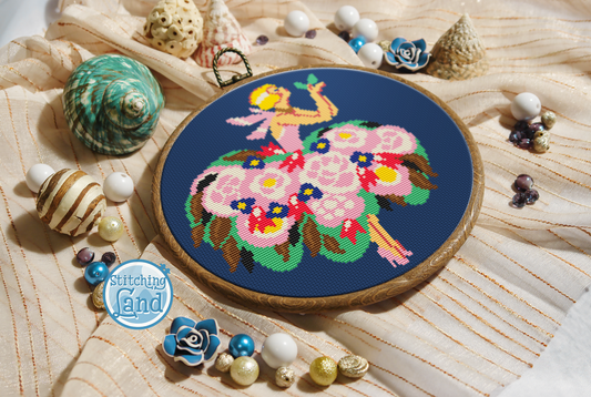 Floral Girl Cross Stitch Pattern