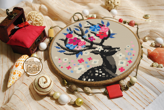 Flower Deer Cross Stitch Pattern
