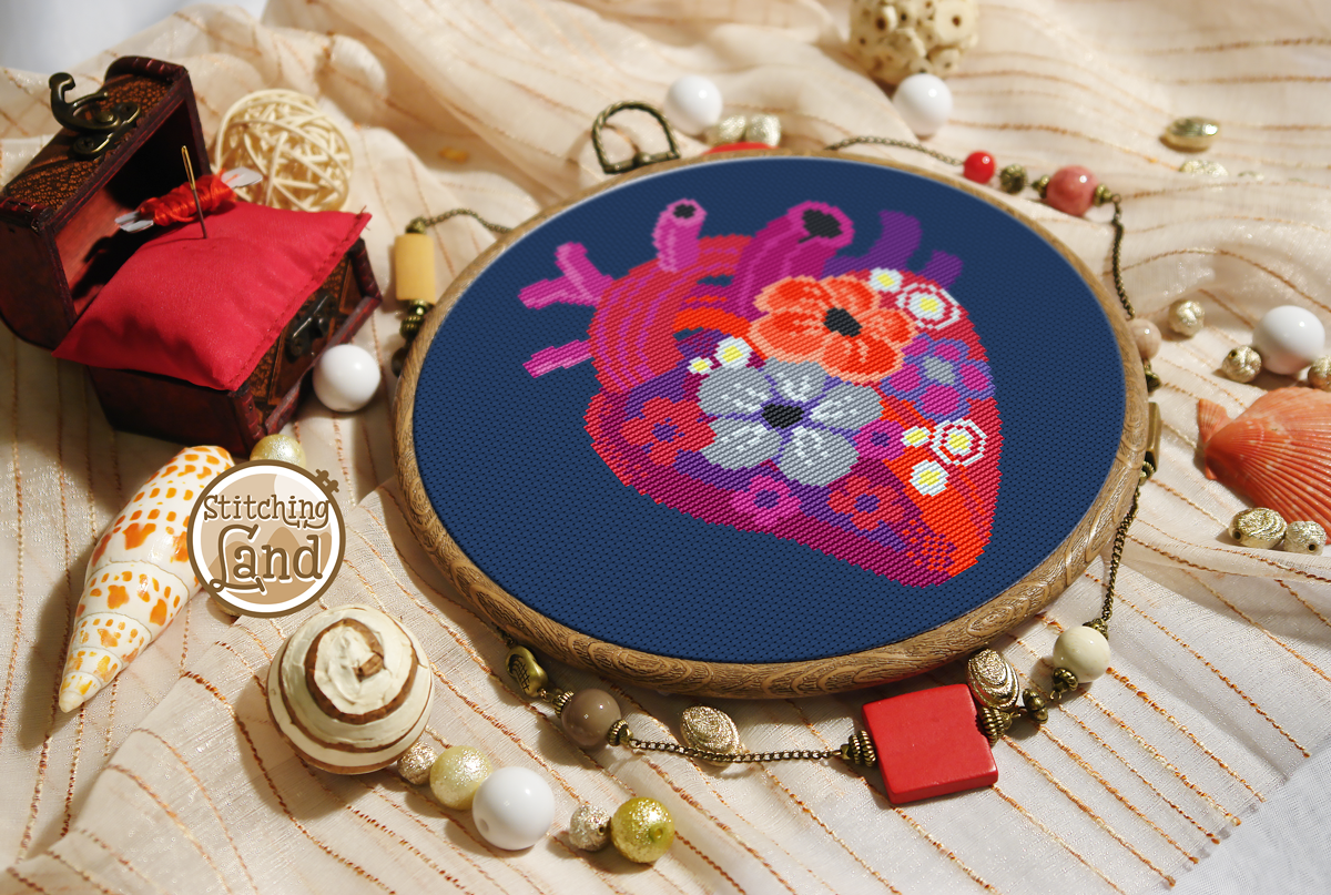 Flower Heart Cross Stitch Pattern