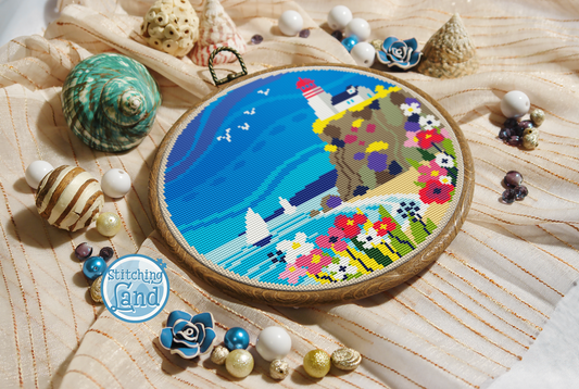 Flower Lighthouse Cross Stitch Pattern