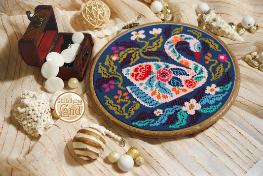 Flower Swan Cross Stitch Pattern