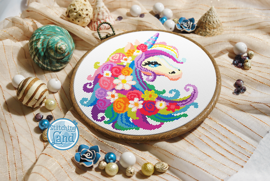 Flower Unicorn Cross Stitch Pattern