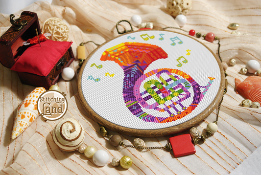 French Horn Mandala Cross Stitch Pattern