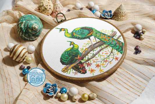 Green Peafowl Cross Stitch Pattern