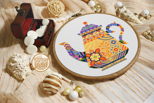 Flower Teapot Mandala Cross Stitch Pattern