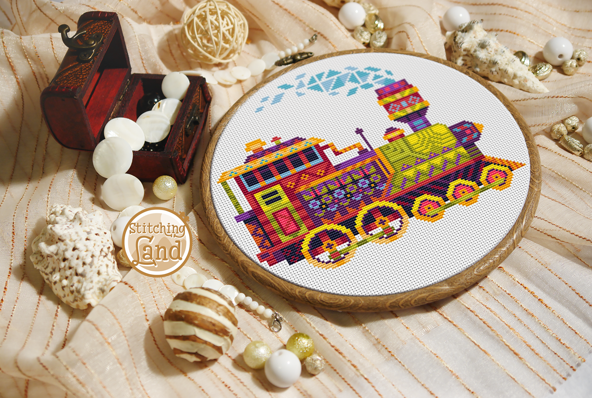 Train Mandala Cross Stitch Pattern