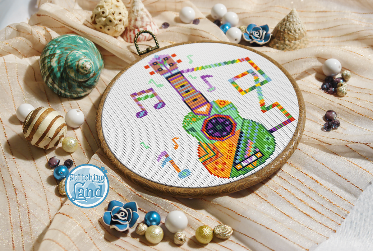 Ukulele Mandala Cross Stitch Pattern