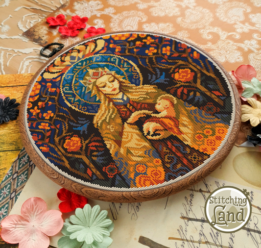 Madonna Of The Garden Cross Stitch Pattern