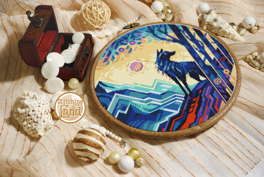 Mountain Wolf Cross Stitch Pattern
