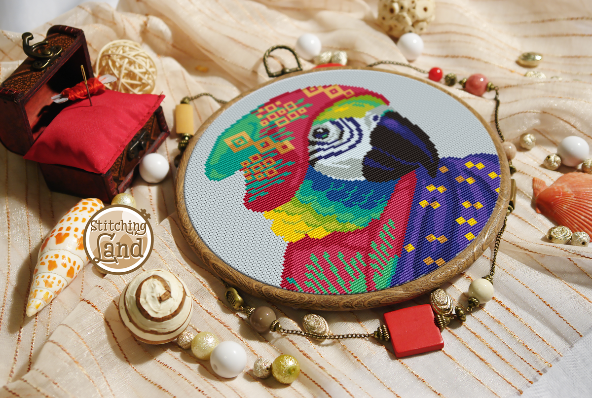 Mr. Ara Parrot Cross Stitch Pattern