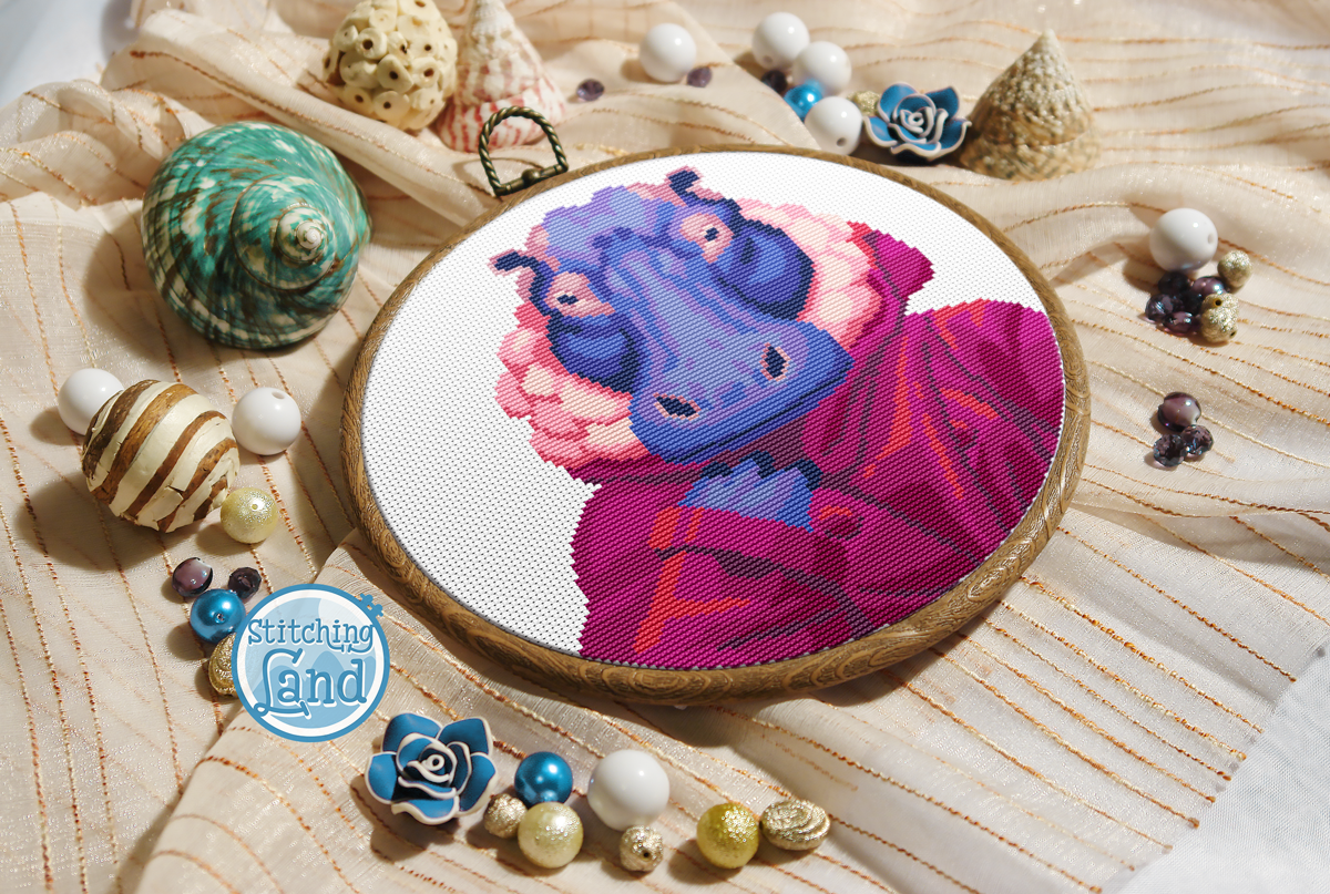 Mrs. Hippo Cross Stitch Pattern