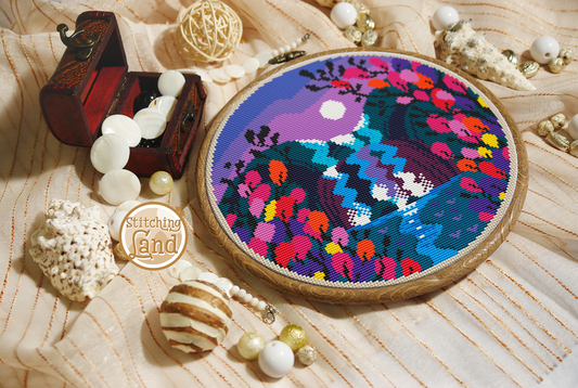 Night Waterfall Cross Stitch Pattern