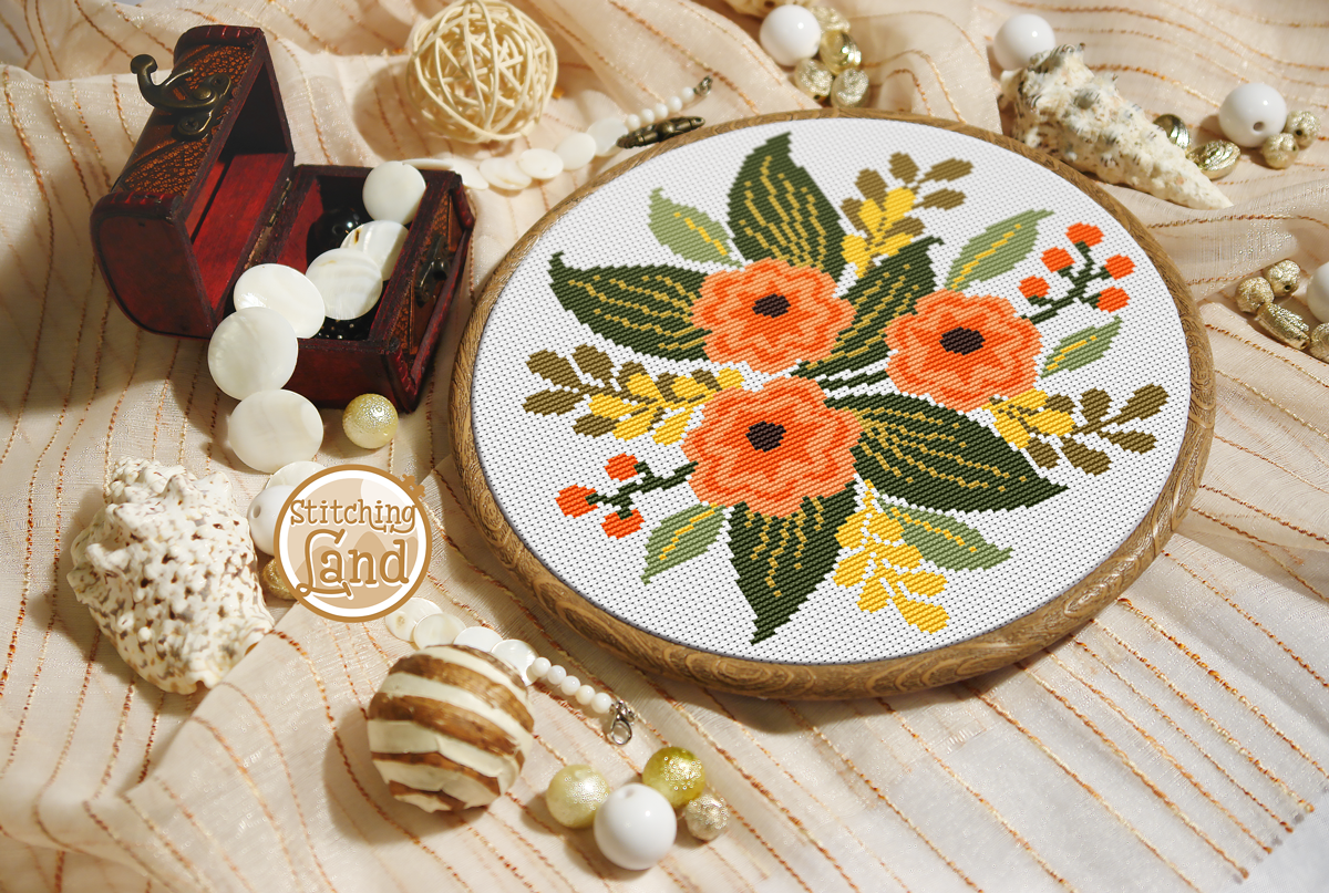 Orange Flowers II Cross Stitch Pattern
