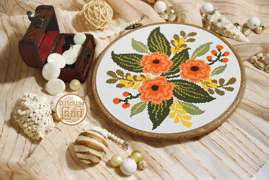 Orange Flowers II Cross Stitch Pattern