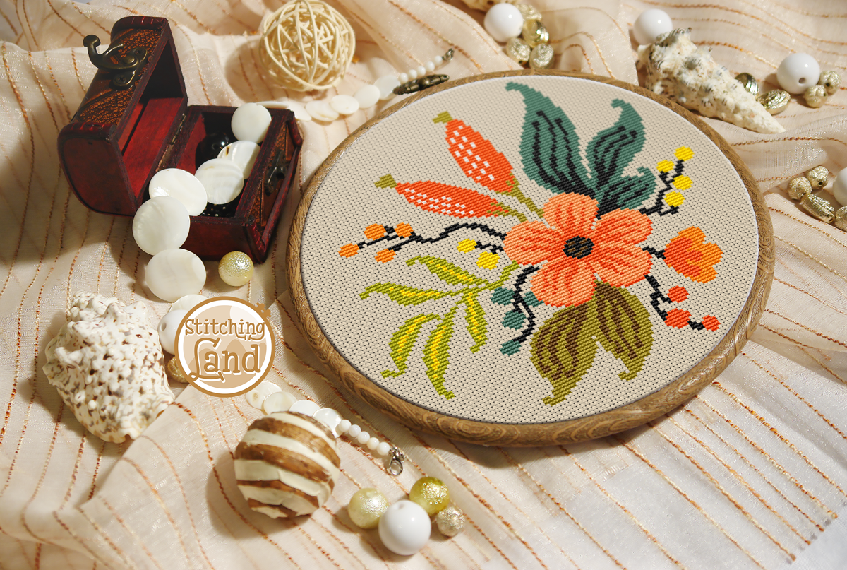 Orange Flowers III Cross Stitch Pattern
