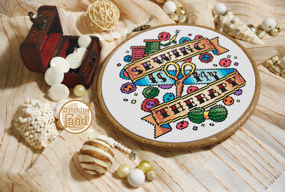 Sewing Is My Therapy Cross Stitch Pattern