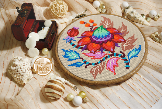 Red Azure Flower Cross Stitch Pattern