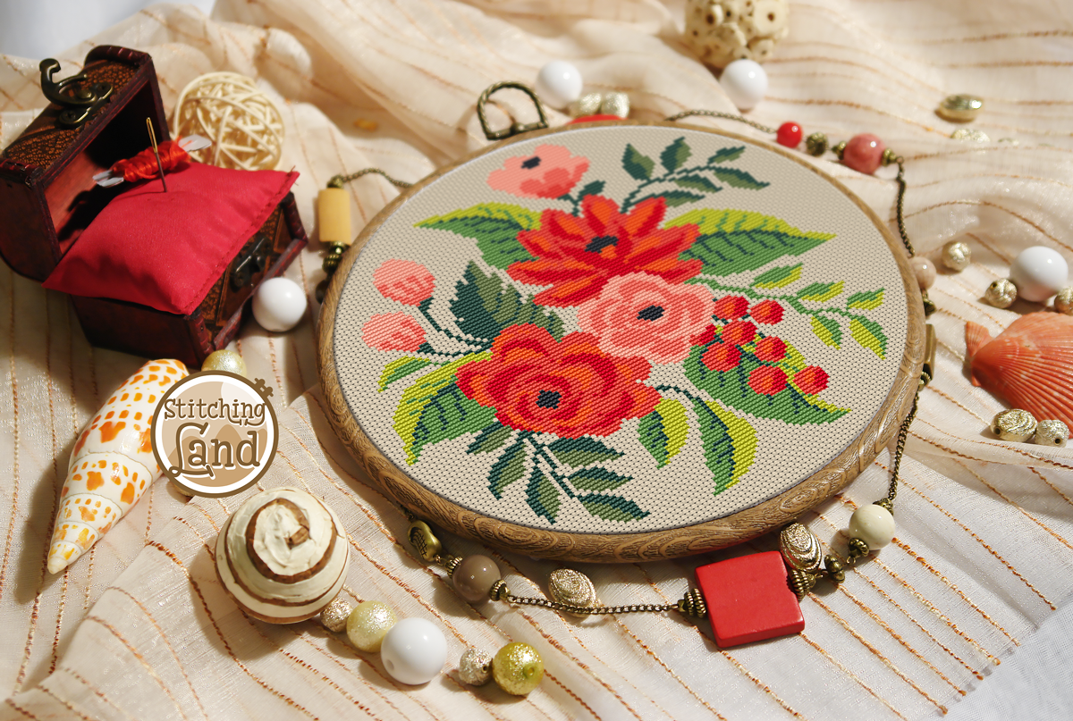 Red Flowers II Cross Stitch Pattern