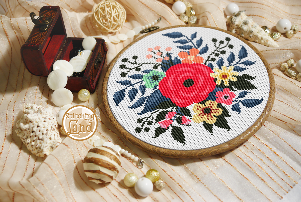 Red Flowers III Cross Stitch Pattern
