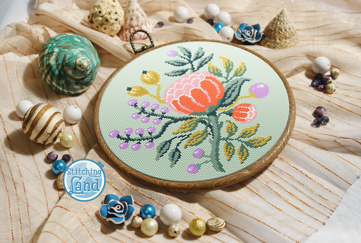 Red Lotus Cross Stitch Pattern