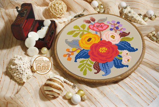 Red Yellow Flowers Cross Stitch Pattern