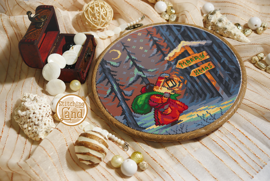 Santa in the Forest Cross Stitch Pattern