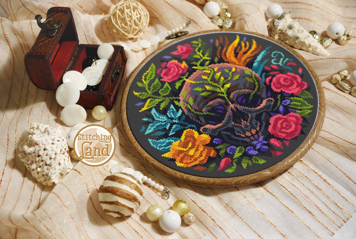 Scull & Flowers Cross Stitch Pattern