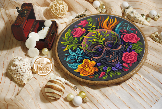 Scull & Flowers Cross Stitch Pattern