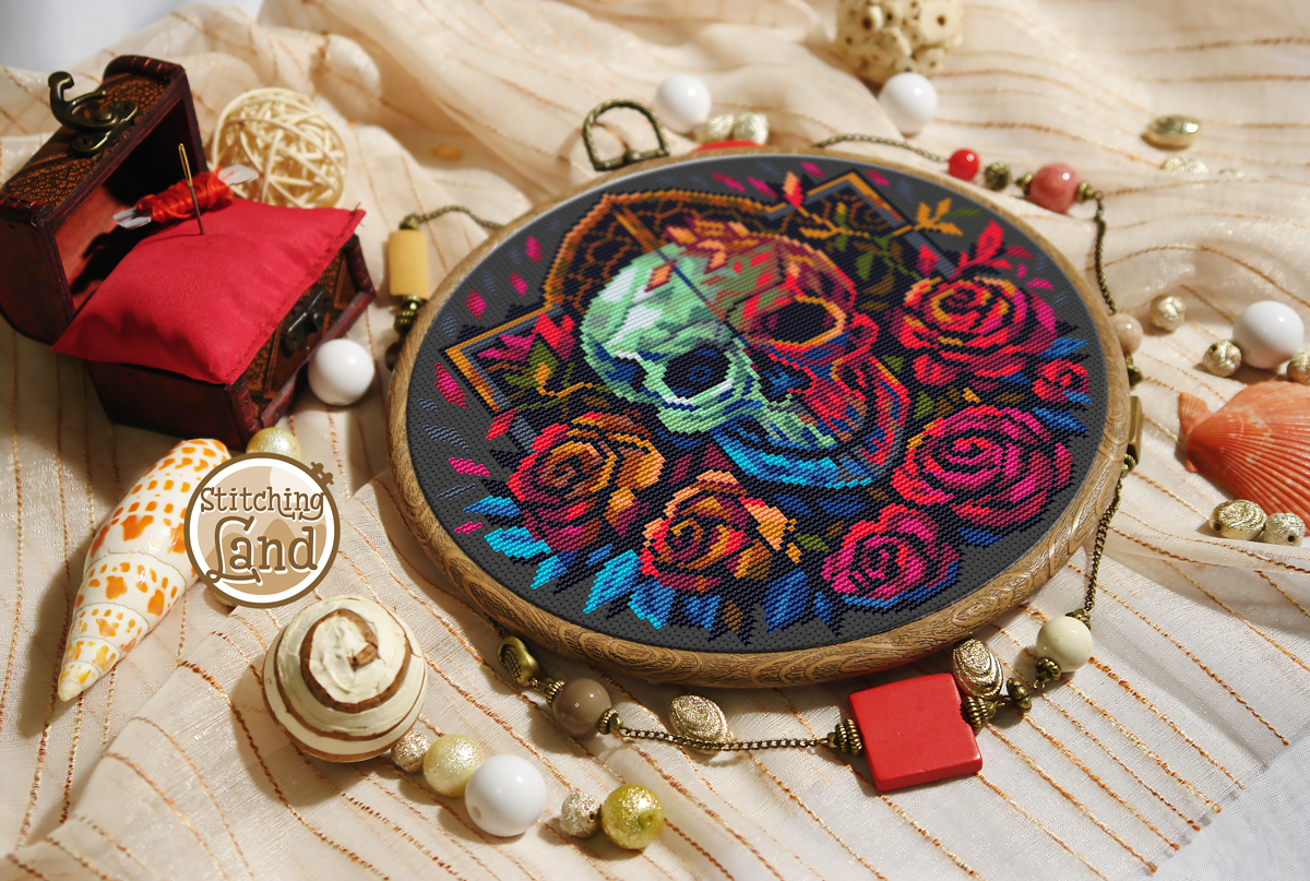 Scull & Roses Cross Stitch Pattern