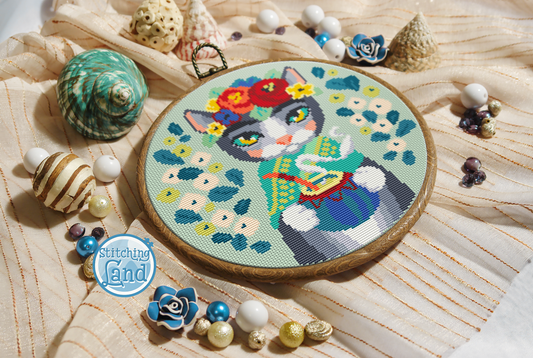 Spring Cat Cross Stitch Pattern