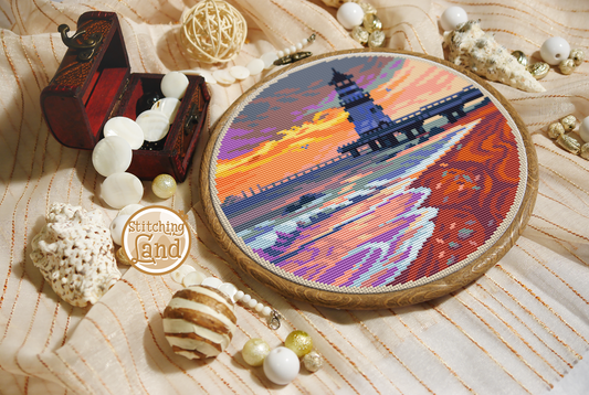 Sunset Lighthouse Cross Stitch Pattern