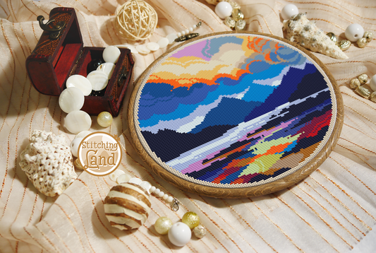 Sunset Mountains Cross Stitch Pattern