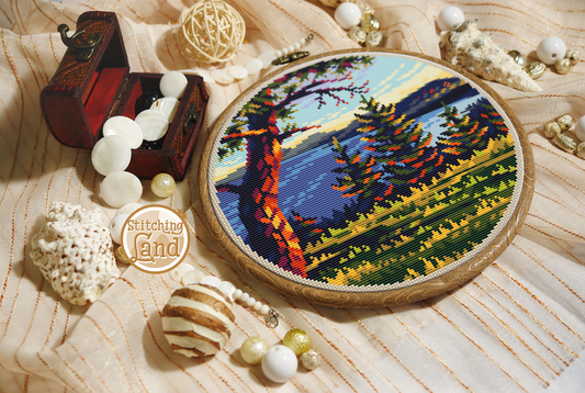Sunset Pine Cross Stitch Pattern