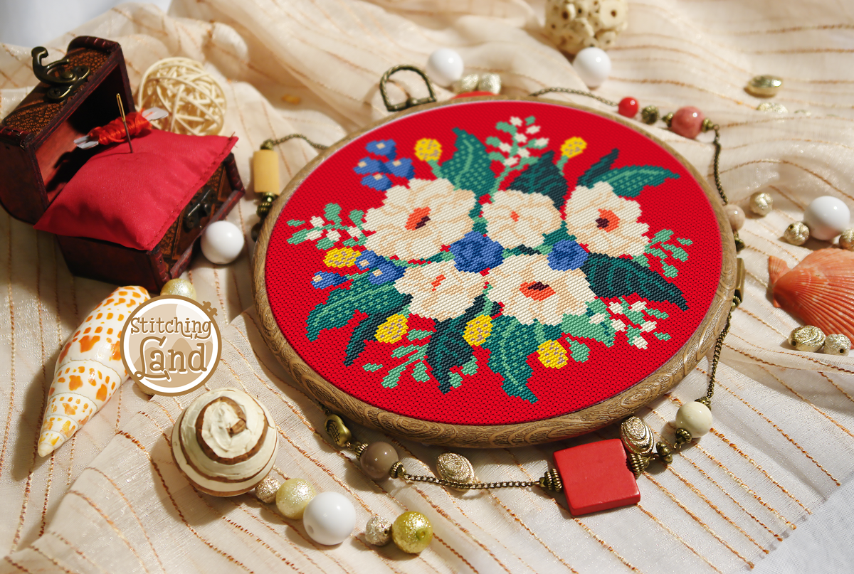 White Blue Flowers II Cross Stitch Pattern