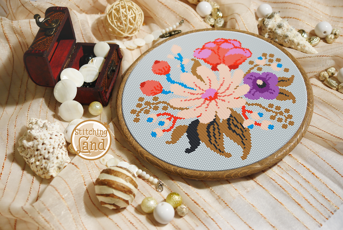 White Pink Flowers II Cross Stitch Pattern