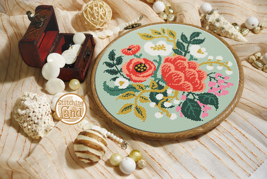 White Red Flowers Cross Stitch Pattern
