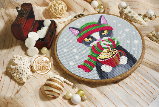 Winter Cat Cross Stitch Pattern
