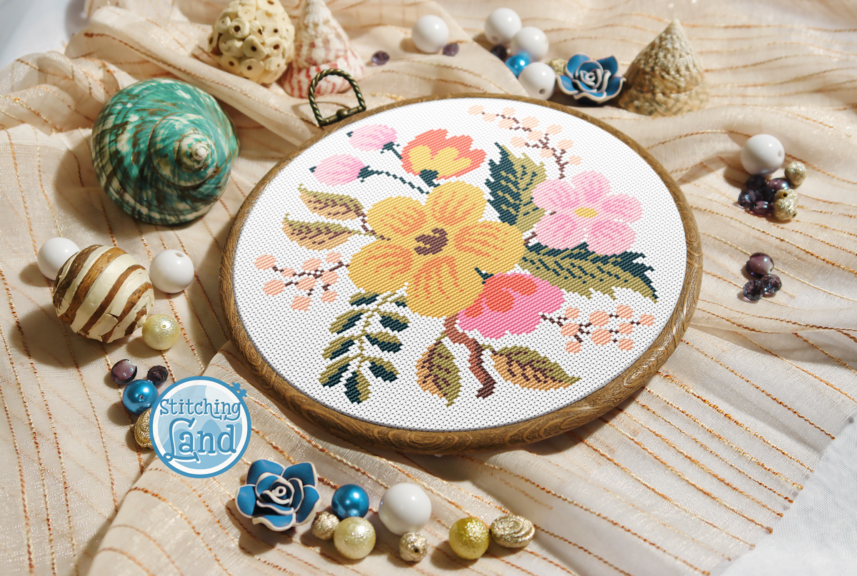 Yellow Orange Flowers Cross Stitch Pattern