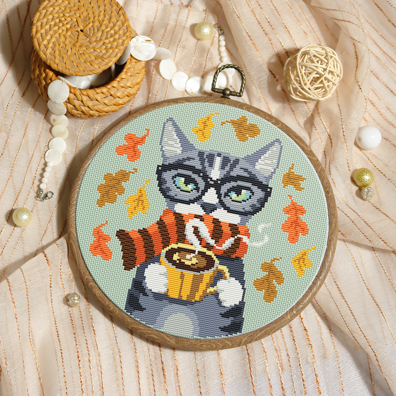 Autumn Cat Cross Stitch Pattern