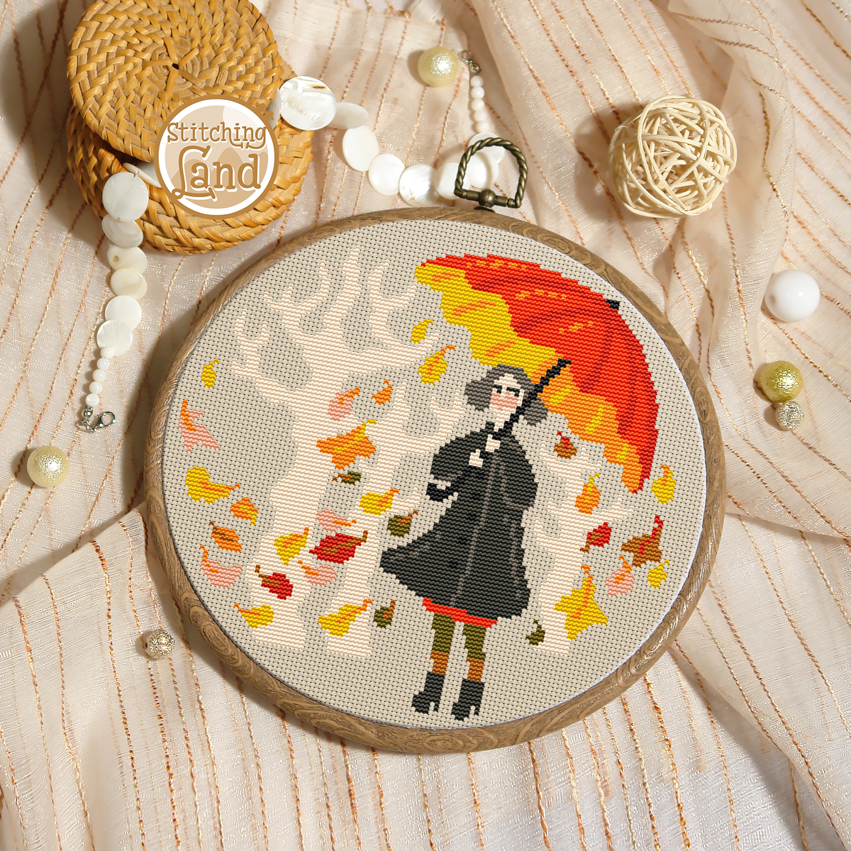 Autumn Umbrella Cross Stitch Pattern